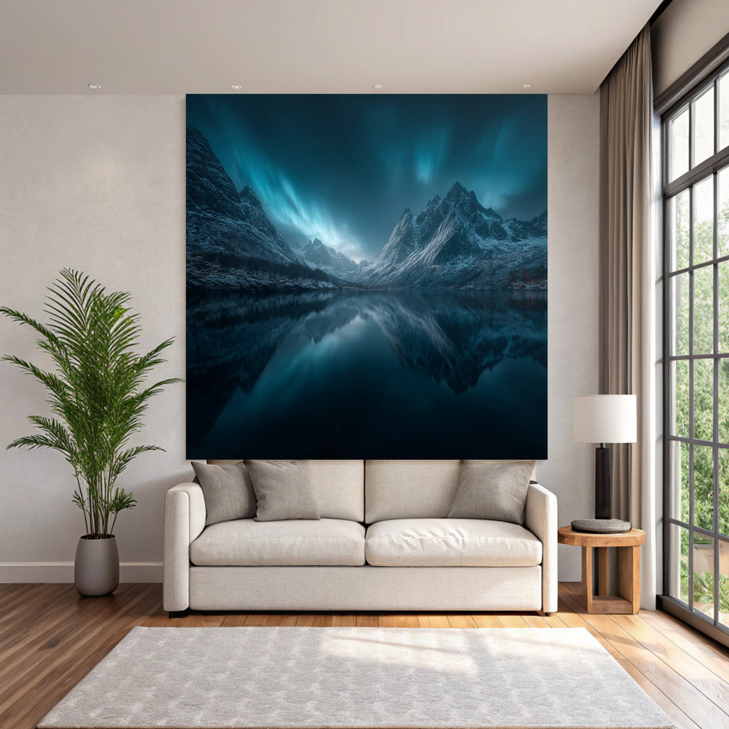 Polarlicht Beruhigende Nachtlandschaft Mit Northern Lights Und Gebirgen | Fjorde und Gletscher | Landschaften
