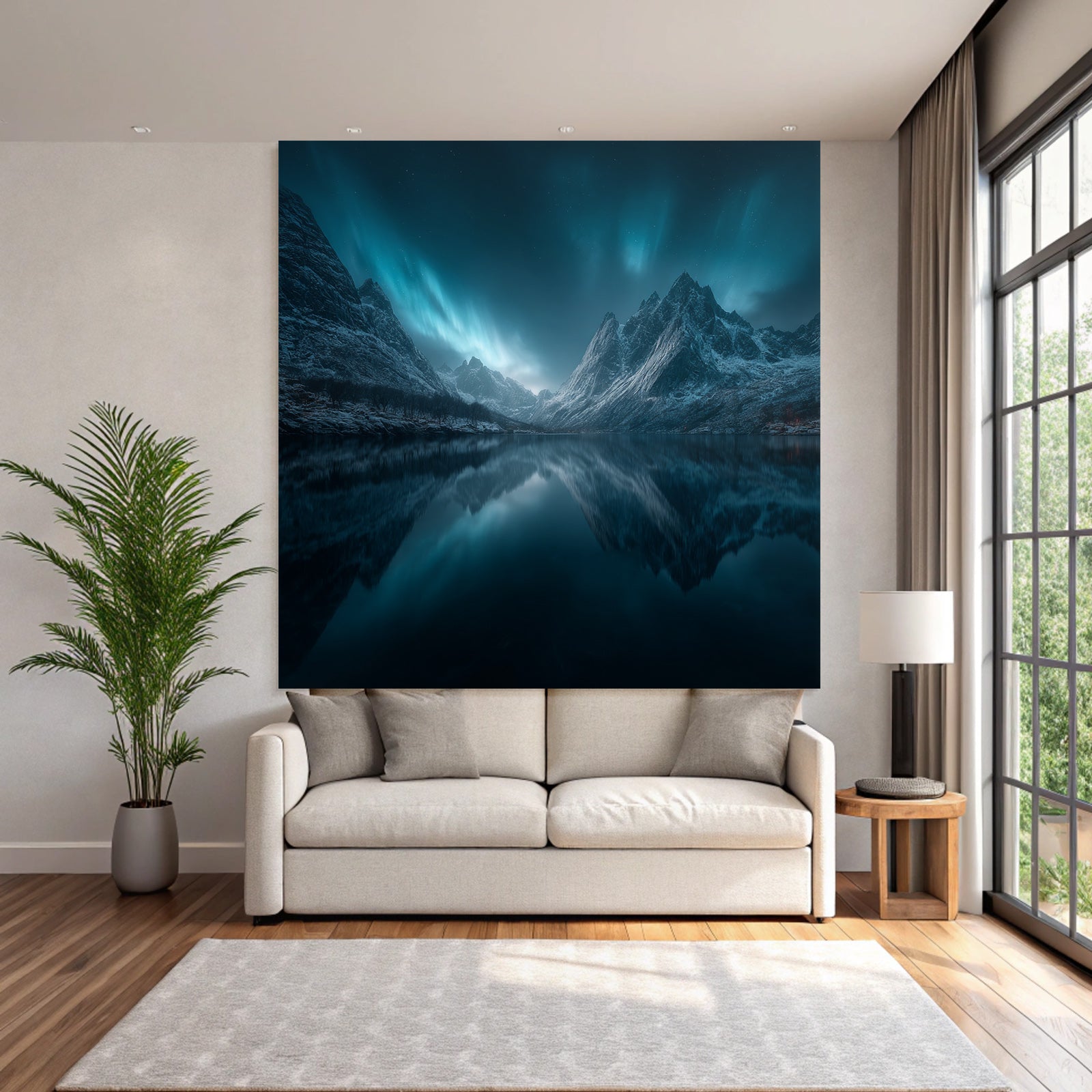 Polarlicht Beruhigende Nachtlandschaft Mit Northern Lights Und Gebirgen | Fjorde und Gletscher | Landschaften