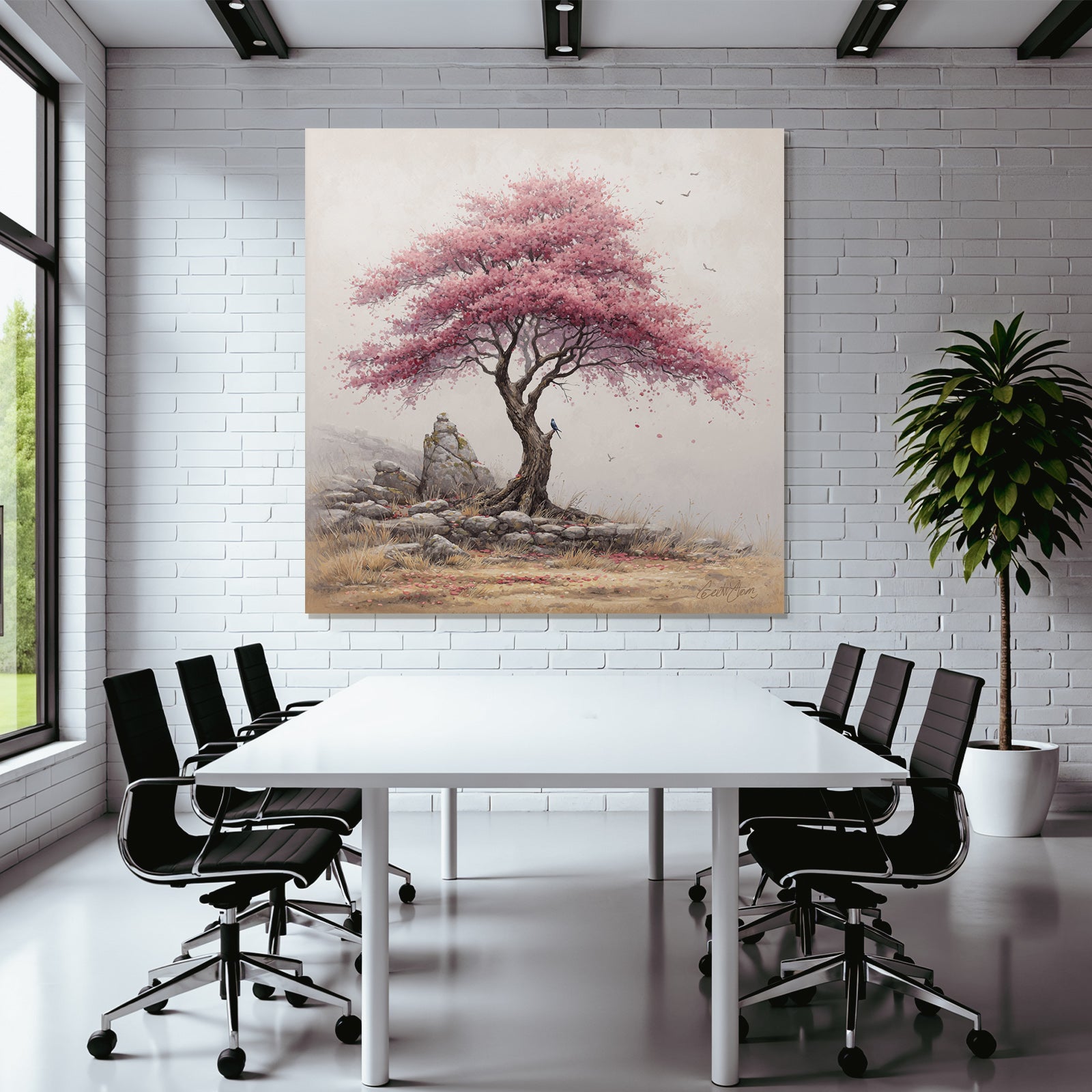 Schöner Baum Mit Rosa Blüten In Ruhiger Landschaft