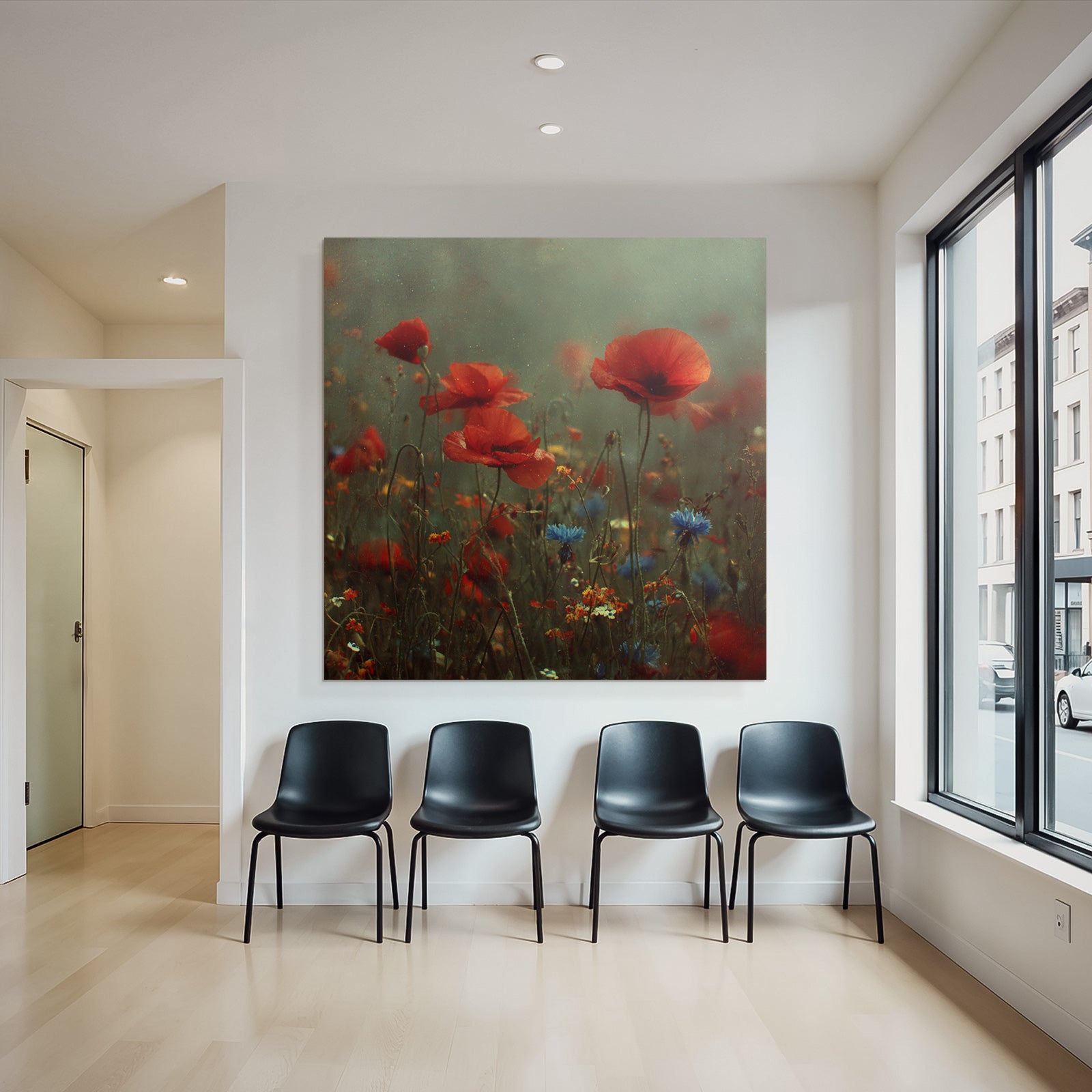 Traumhafte Wiese Mit Roten Mohn Und Bunten Wild