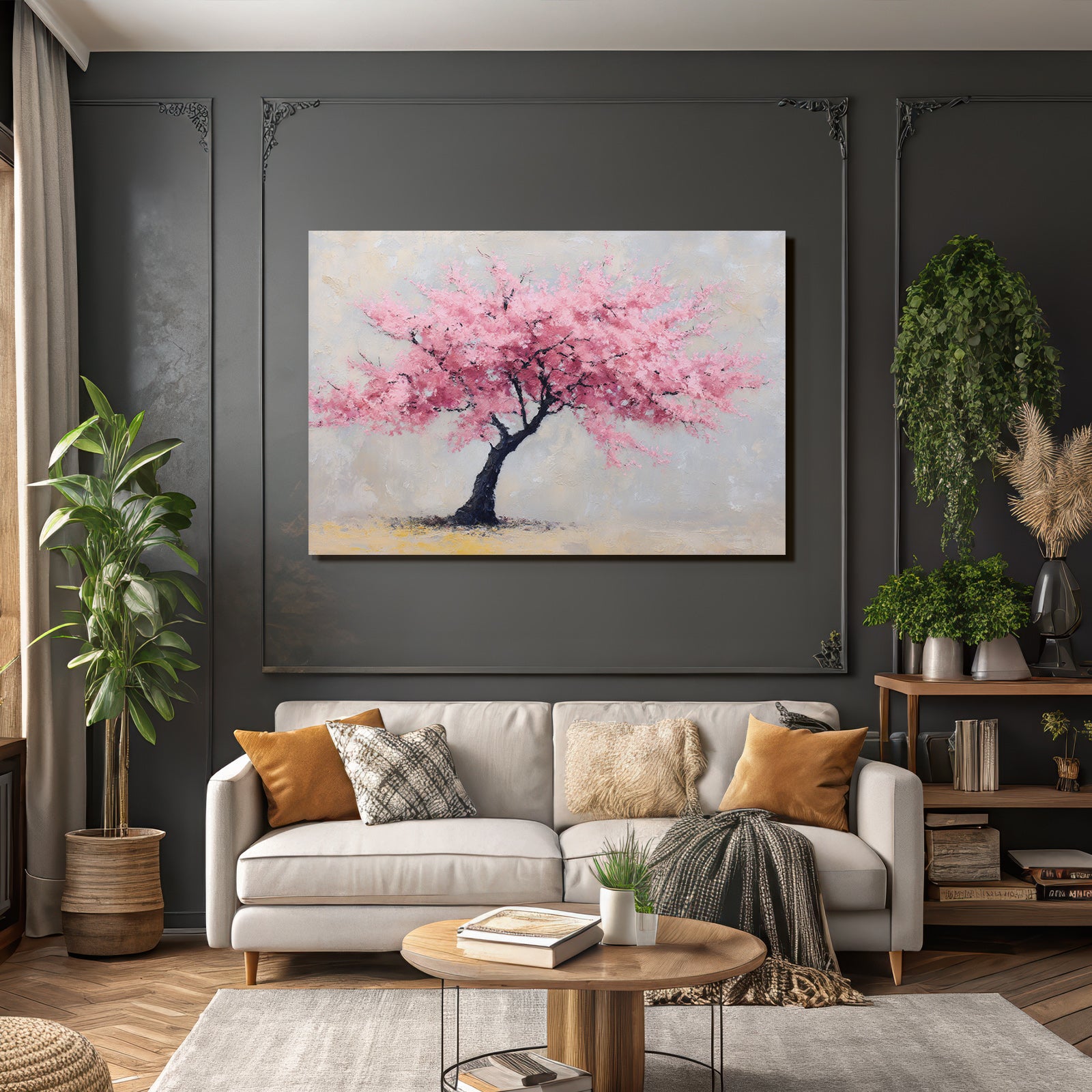 Impressionistischer Rosa Blütenbaum Auf Hellem Hintergrund