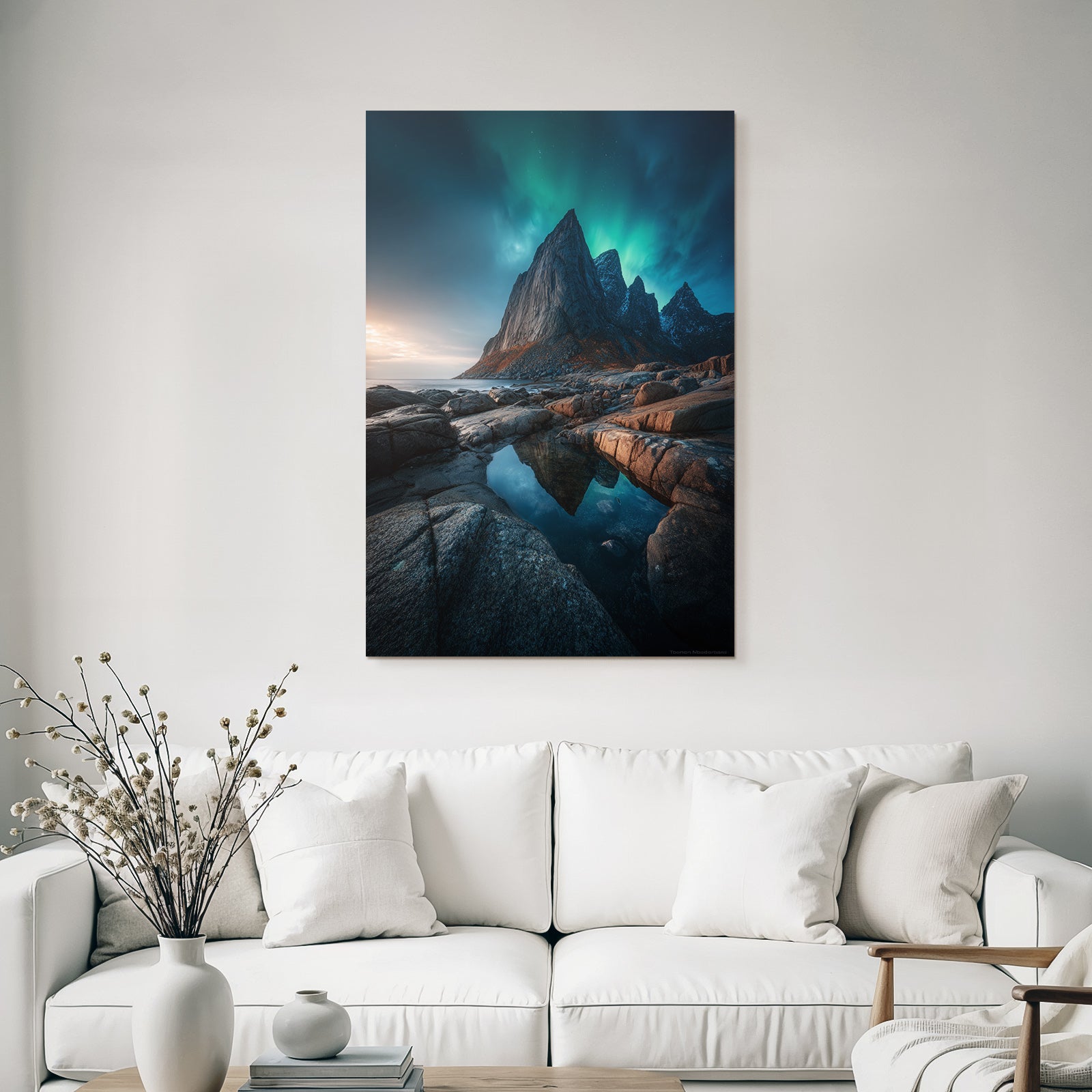 Polarlicht Dramatische Landschaft Mit Gebirgen Und Aurora | Fjorde und Gletscher | Landschaften