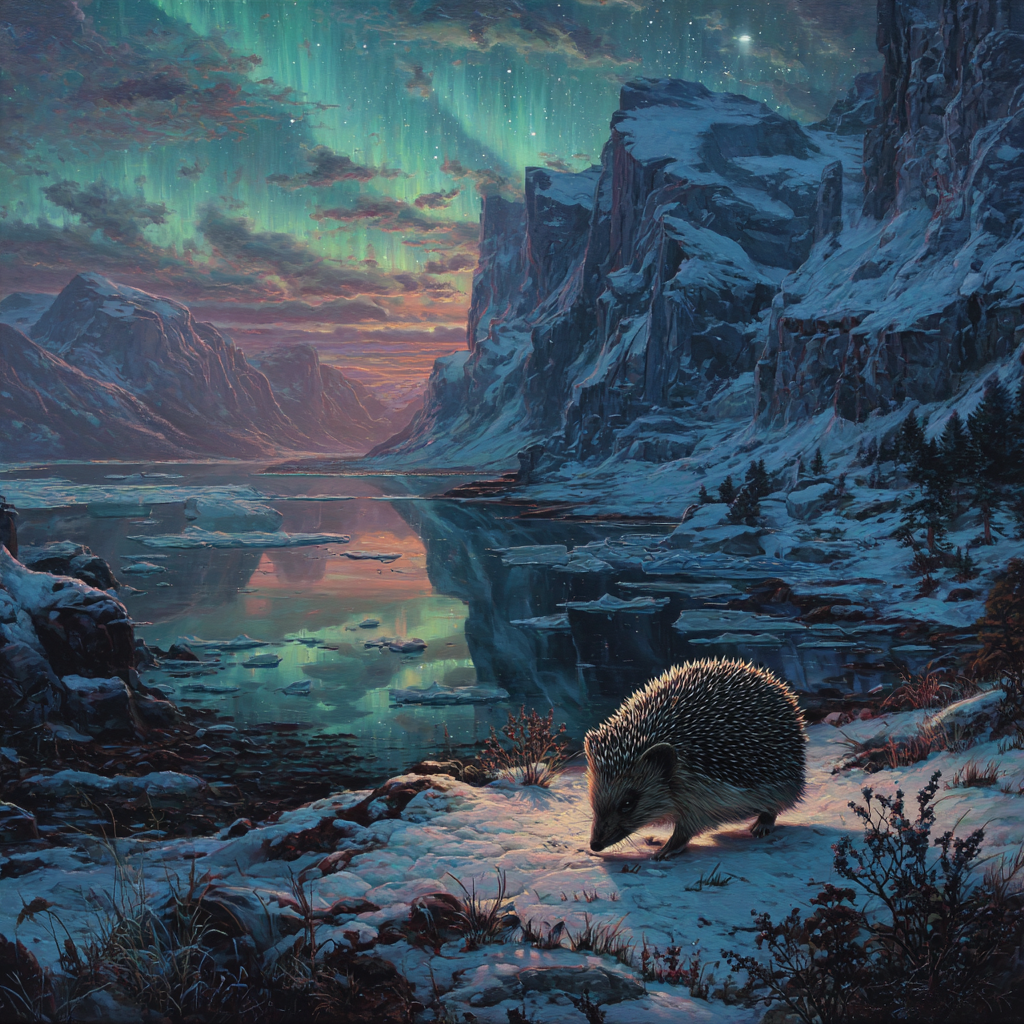 Polarlicht Verschneite Winterlandschaft Hedgehog Aurora Borealis | Fjorde und Gletscher | Landschaften