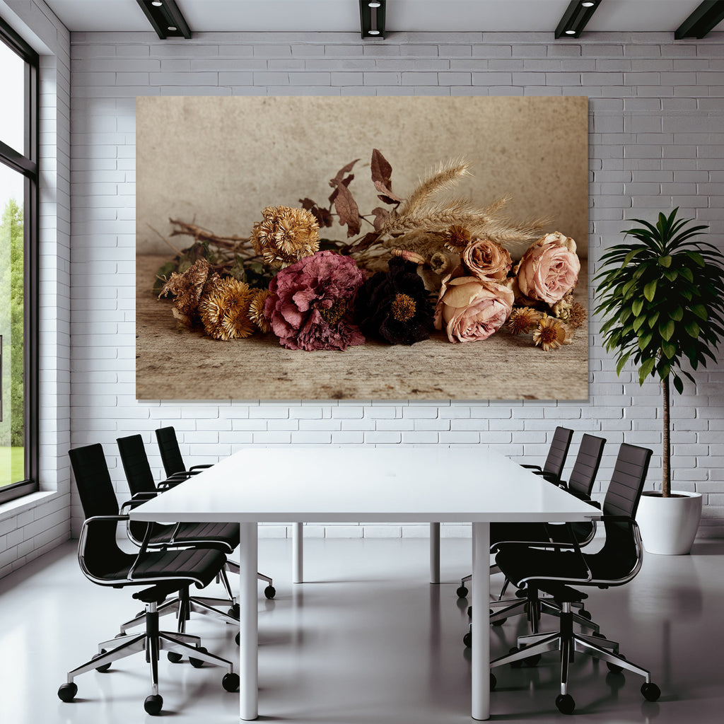 Trocken Retro Flowers Getrocknete Arrangement Rustikaler Hintergrund Erdige Farben Vintage