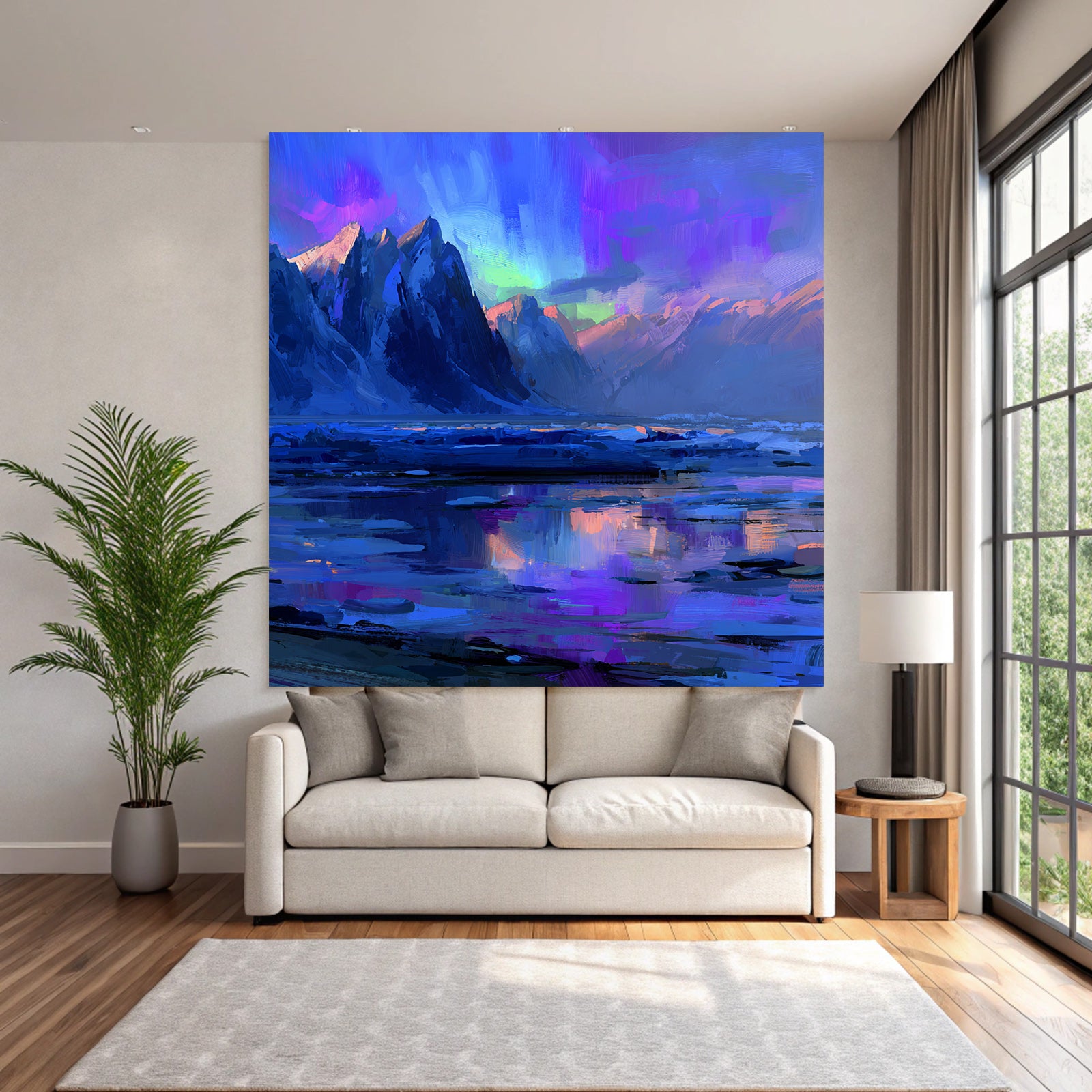 Polarlicht Majestatische Berge Und Reflektierendes Wasser Mit Aurora Farben | Fjorde und Gletscher | Landschaften