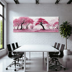 Traumhafte Waldlandschaft Mit Rosa Bäumen Und Wasserfarbeffekt
