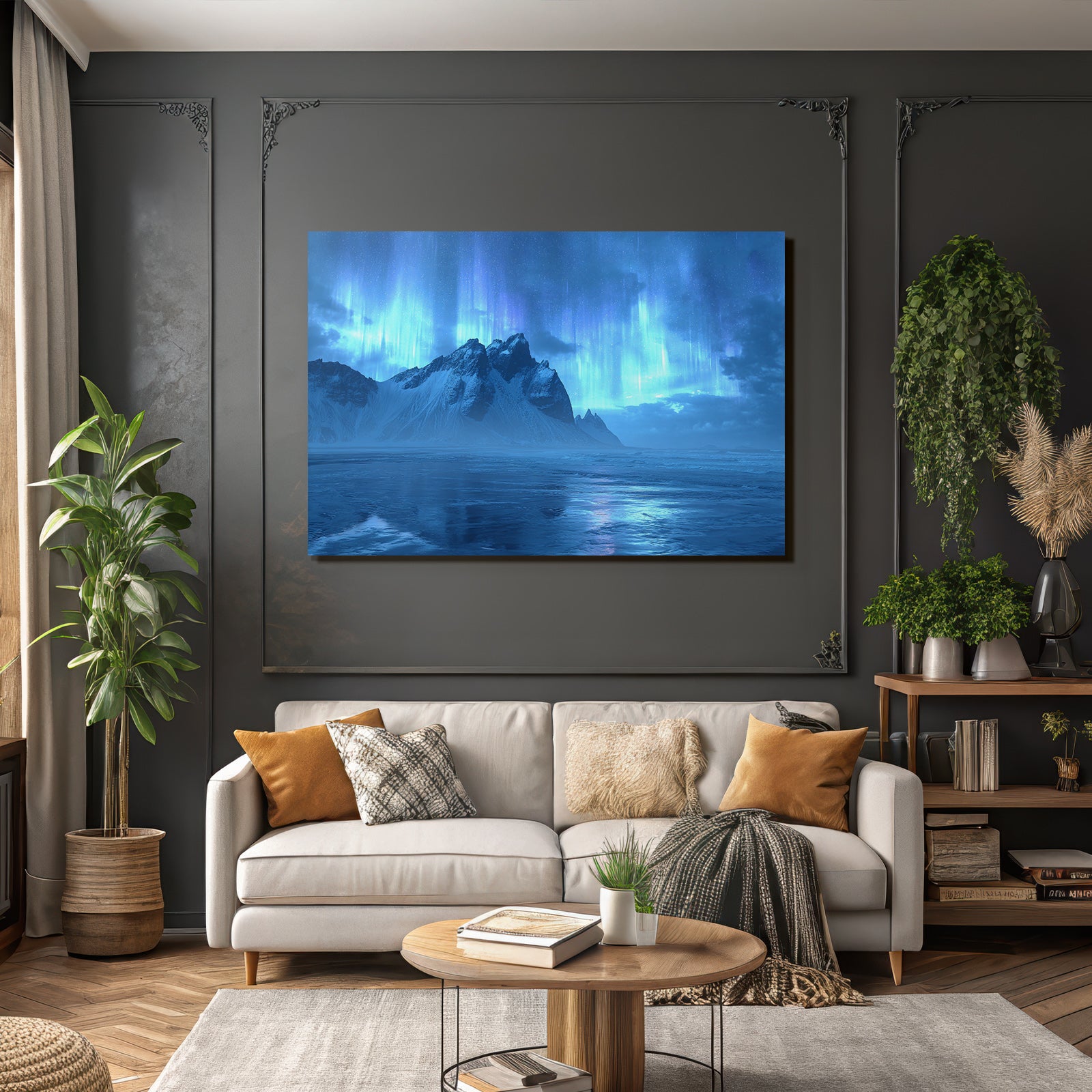 Polarlicht Atemberaubende Landschaft Mit Auroren Und Bergblick | Fjorde und Gletscher | Landschaften