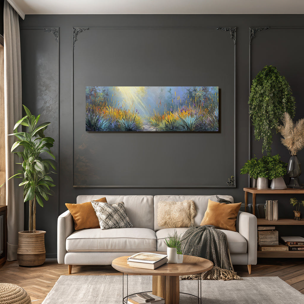 Landschaft Mit Bunten Nebel Und Lichtstrahlen