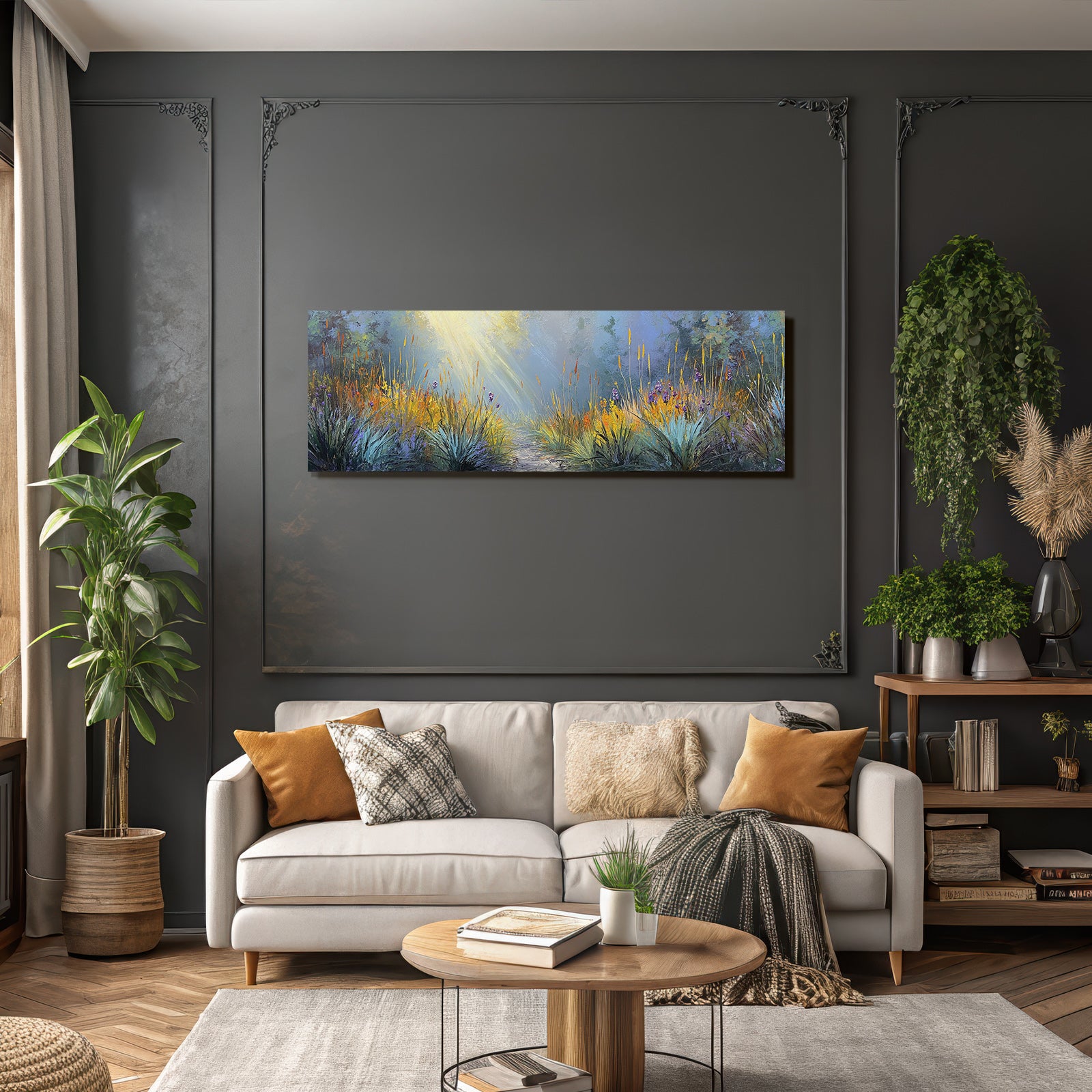 Landschaft Mit Bunten Nebel Und Lichtstrahlen