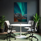 Polarlicht Schneebedeckte Berge Unter Aurora Borealis Nachtlandschaft | Fjorde und Gletscher | Landschaften