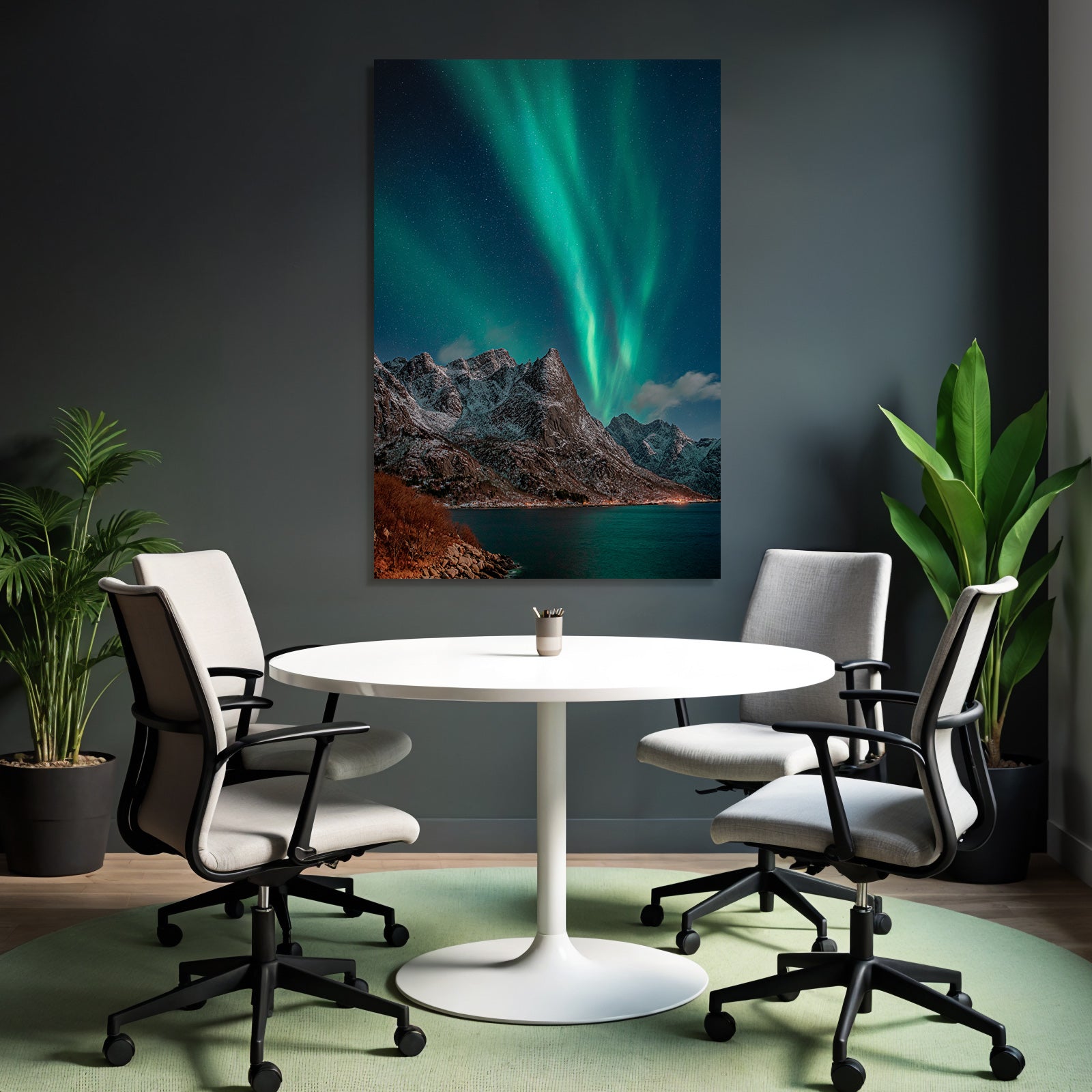 Polarlicht Schneebedeckte Berge Unter Aurora Borealis Nachtlandschaft | Fjorde und Gletscher | Landschaften