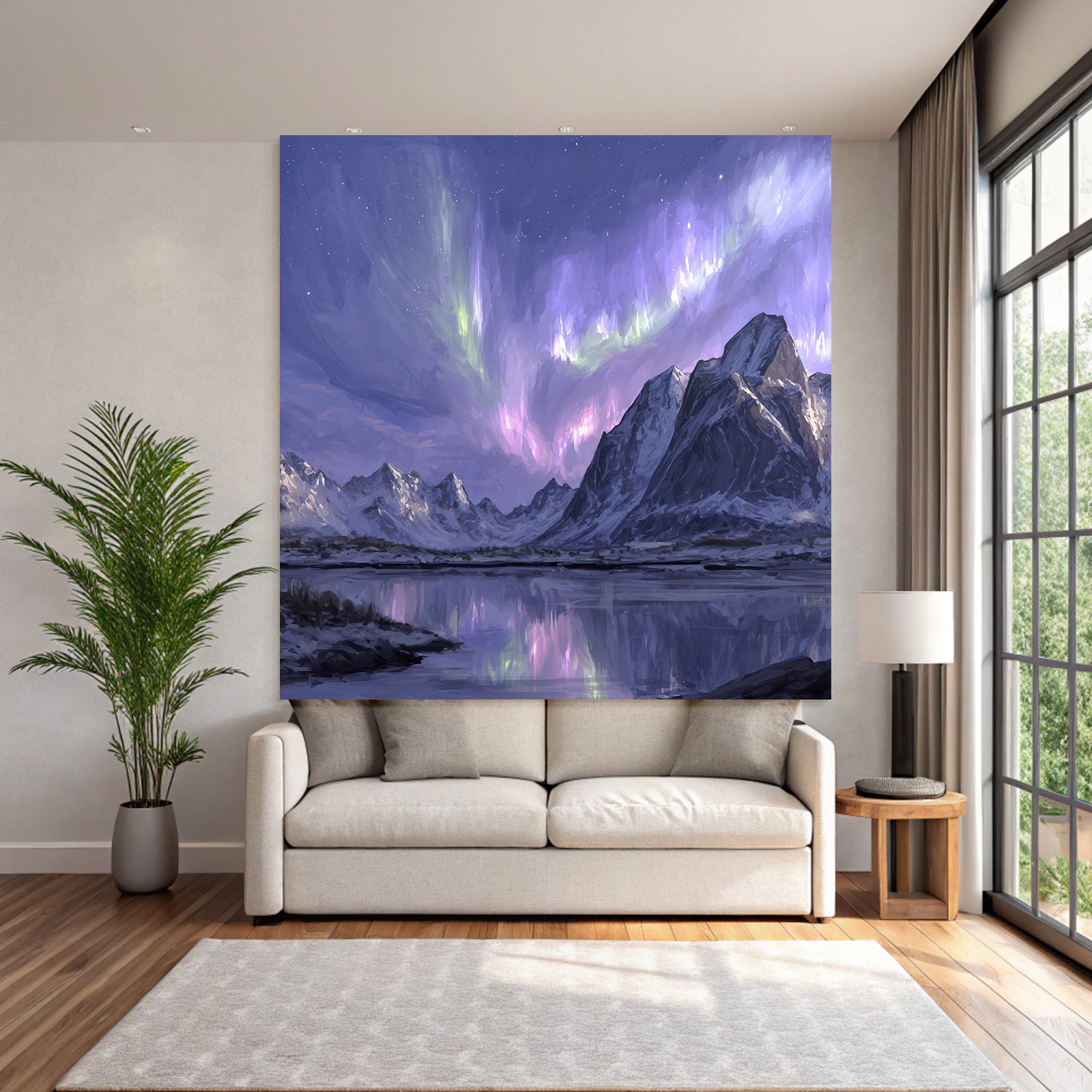 Polarlicht Ruhige Landschaft Mit Aurora Borealis Und Reflektion In Wasser | Fjorde und Gletscher | Landschaften