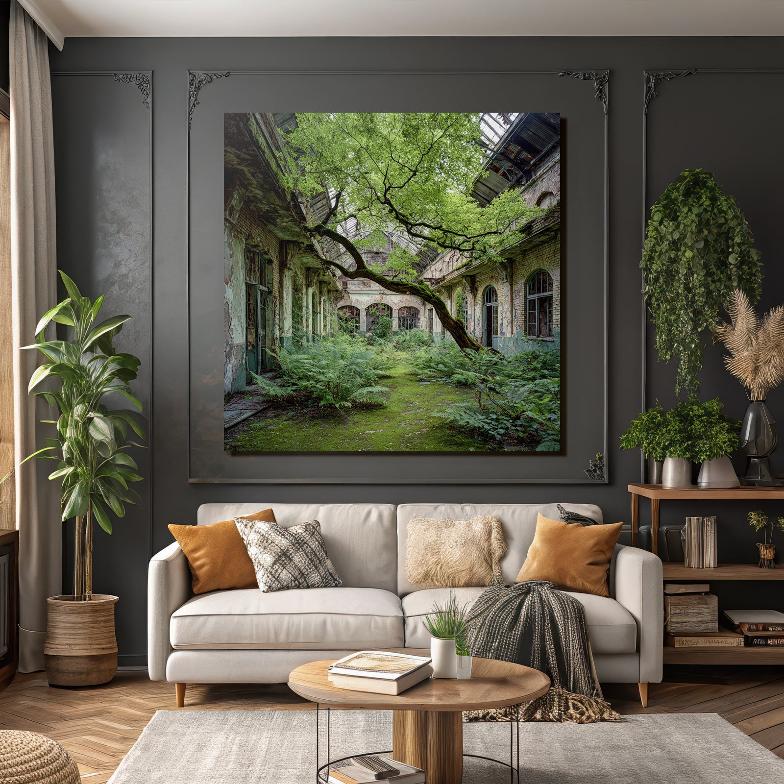 Verlassener Innenraum Natur Erobert Mit Baum Und Farnen | Lost Places | Architektur