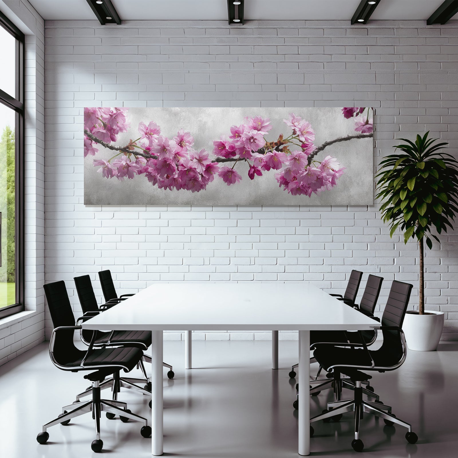 Zweig Mit Rosa Kirschblüten Vor Graüm Hintergrund