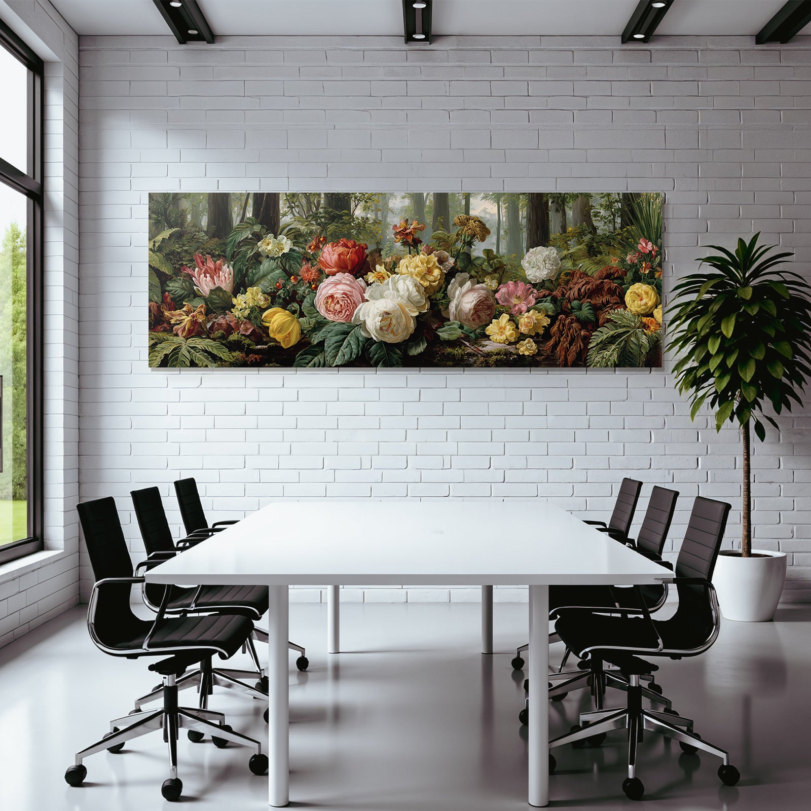 Garten Mit Vielen Rosen Und Nebeligem Hintergrund