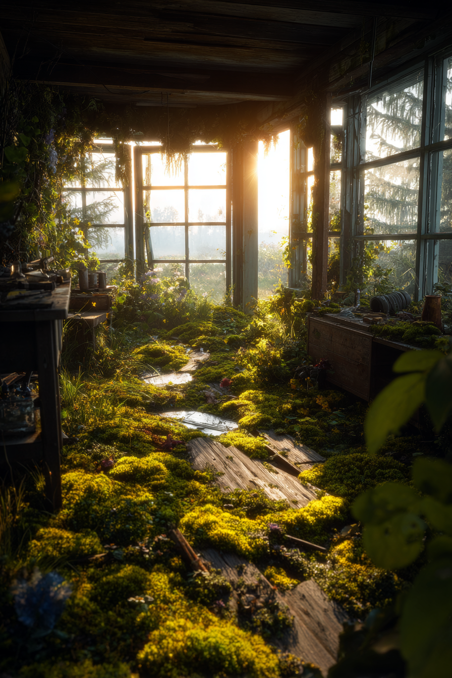 Verlassener Raum Mit Üppiger Vegetation Im Neün Licht | Lost Places | Architektur