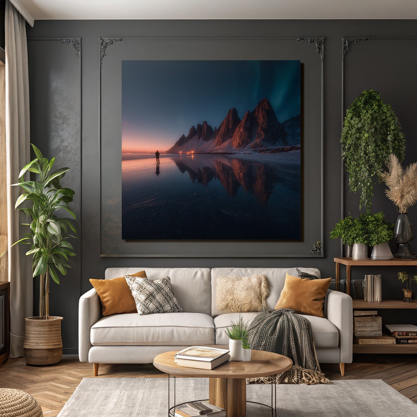 Polarlicht Atemberaubende Landschaft Mit Bergen Und Reflektion Im Wasser Bei Twilight | Fjorde und Gletscher | Landschaften