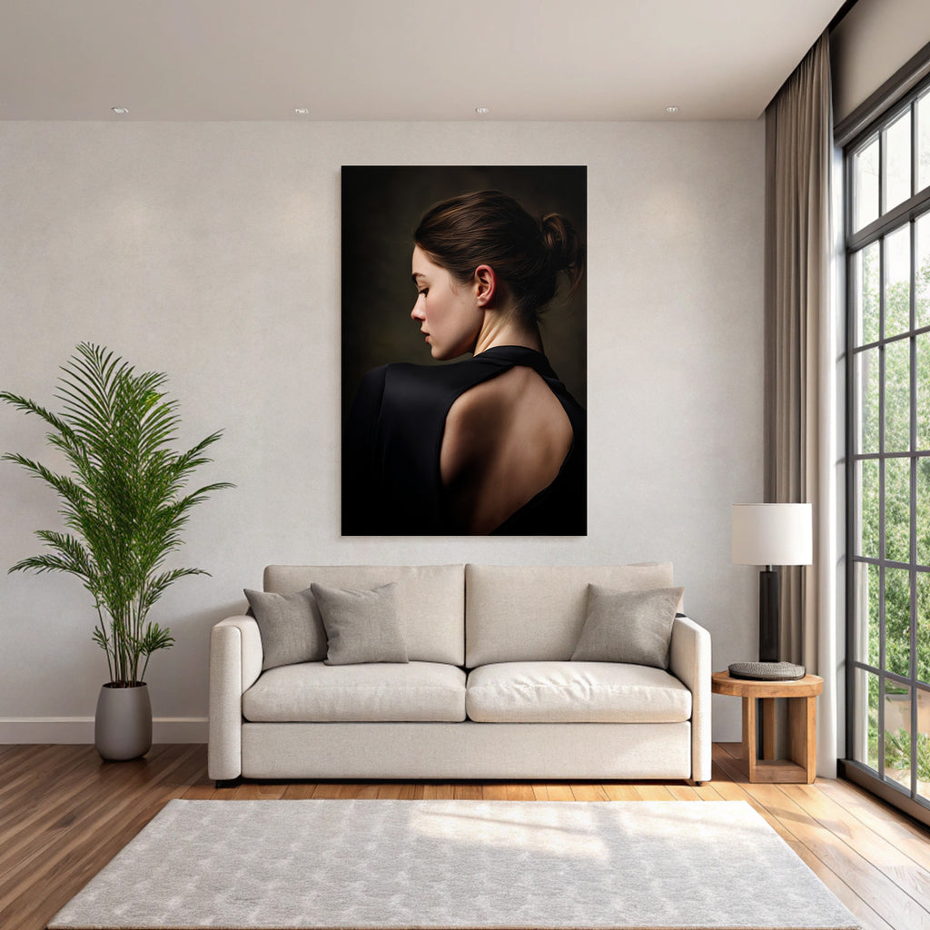 Elegante Porträt Von Hinten Introspektiv Schwarz Grazie | Aktkunst und Sinnlichkeit | Menschen und Emotionen