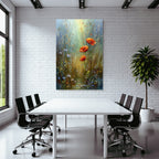 Impressionistische Wiese Mit Mohn Gräser Blaün Wildblüten Und Wassertropfen