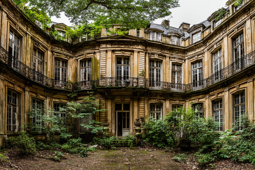 Verlassenes Innenhof Eines Historischen Gebaudes Mit Pflanzen Und Decay | Lost Places | Architektur