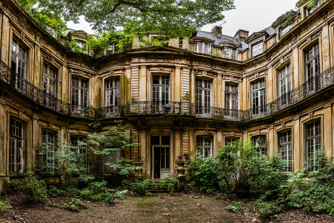 Verlassenes Innenhof Eines Historischen Gebaudes Mit Pflanzen Und Decay | Lost Places | Architektur