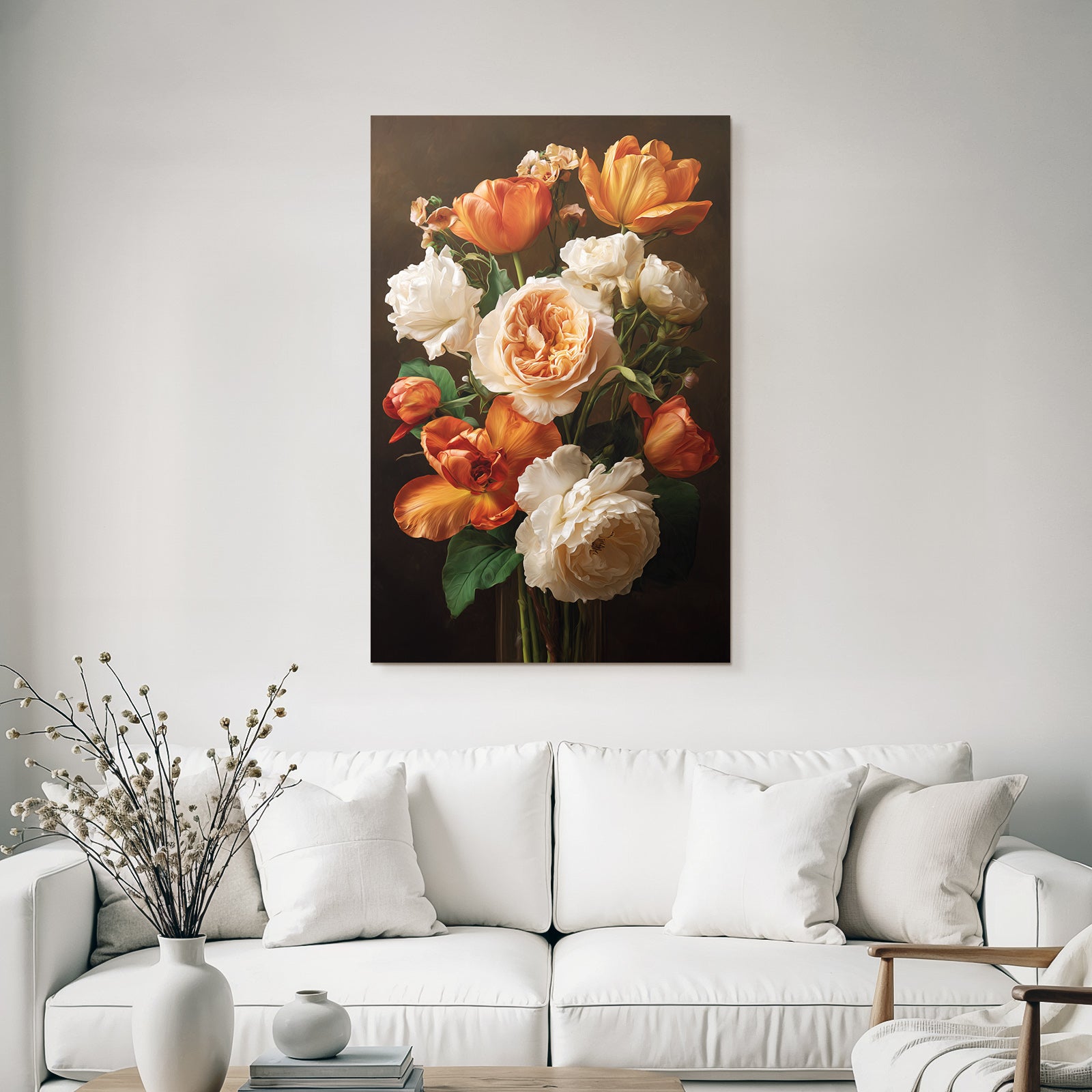 Strauss Mit Orange Und Weissen Rosen Und Tulpen