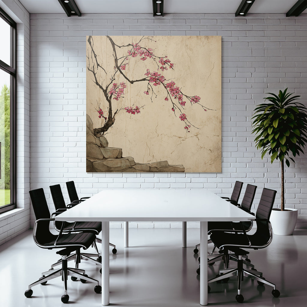 Kirschblütenzweig Im Asiatischen Tuschmalerei Stil