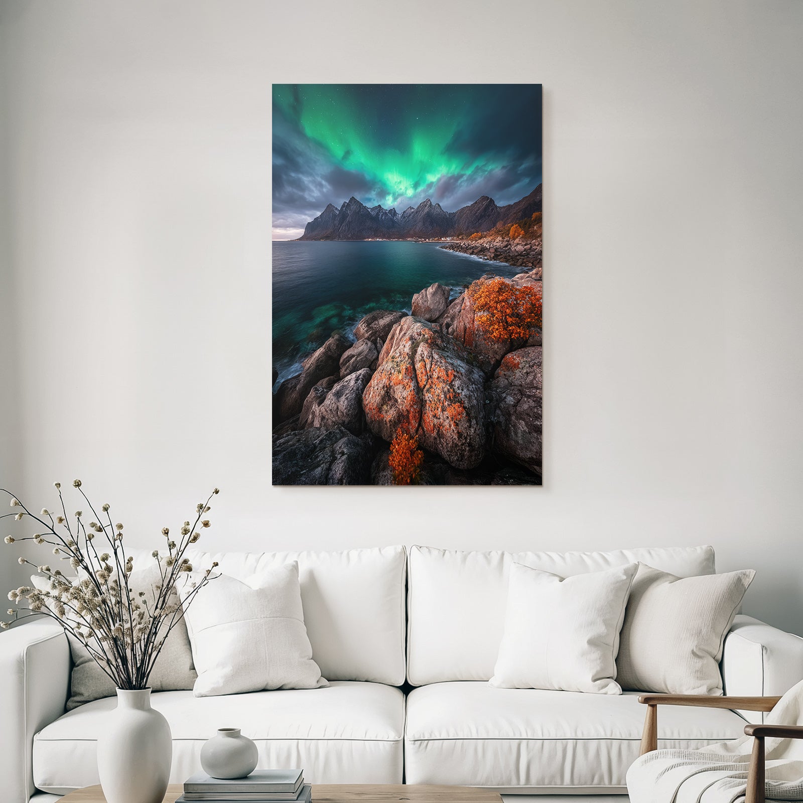 Polarlicht Dramatische Berge Northern Lights Stimmungsvolle Landschaft | Fjorde und Gletscher | Landschaften