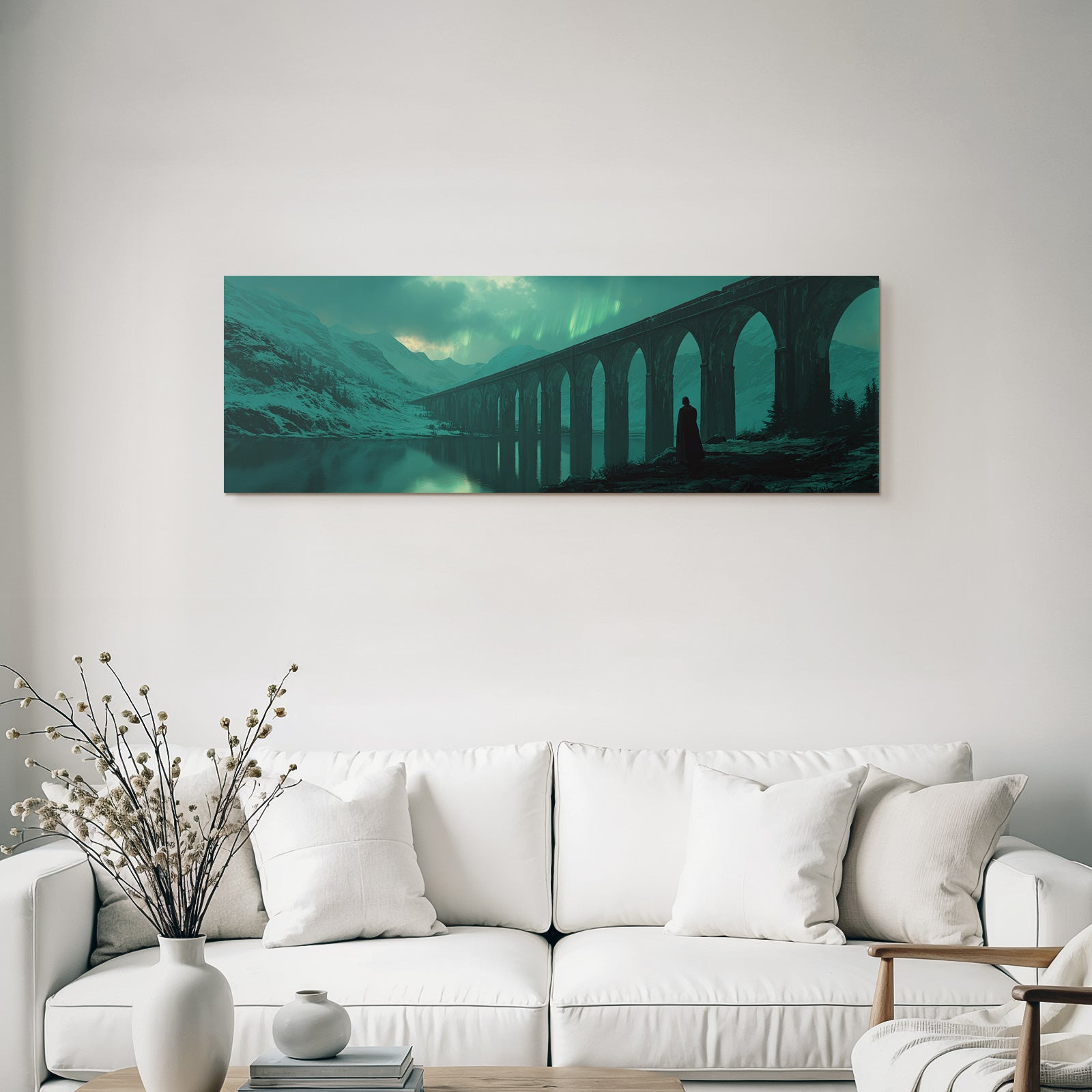 Polarlicht Digital Kunstlandschaft Mit Brücke Und Nordlichtern | Fjorde und Gletscher | Landschaften