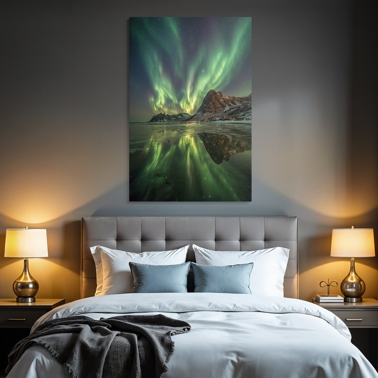 Polarlicht Aurora Borealis Nordlichter In Norwegen Gebirgen Und Sternenhimmel | Fjorde und Gletscher | Landschaften