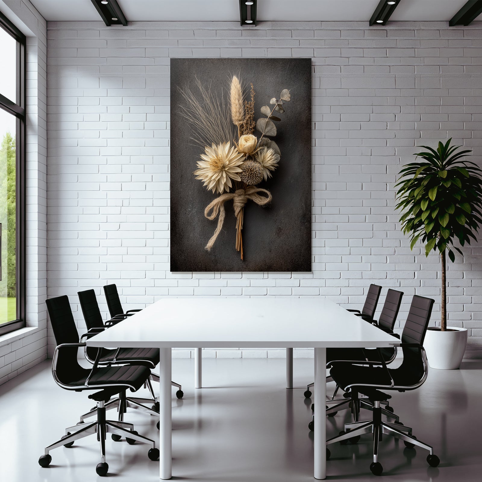 Trocken Retro Flowers Getrocknete Straus Mit Gras Schnur Dunkler Hintergrund