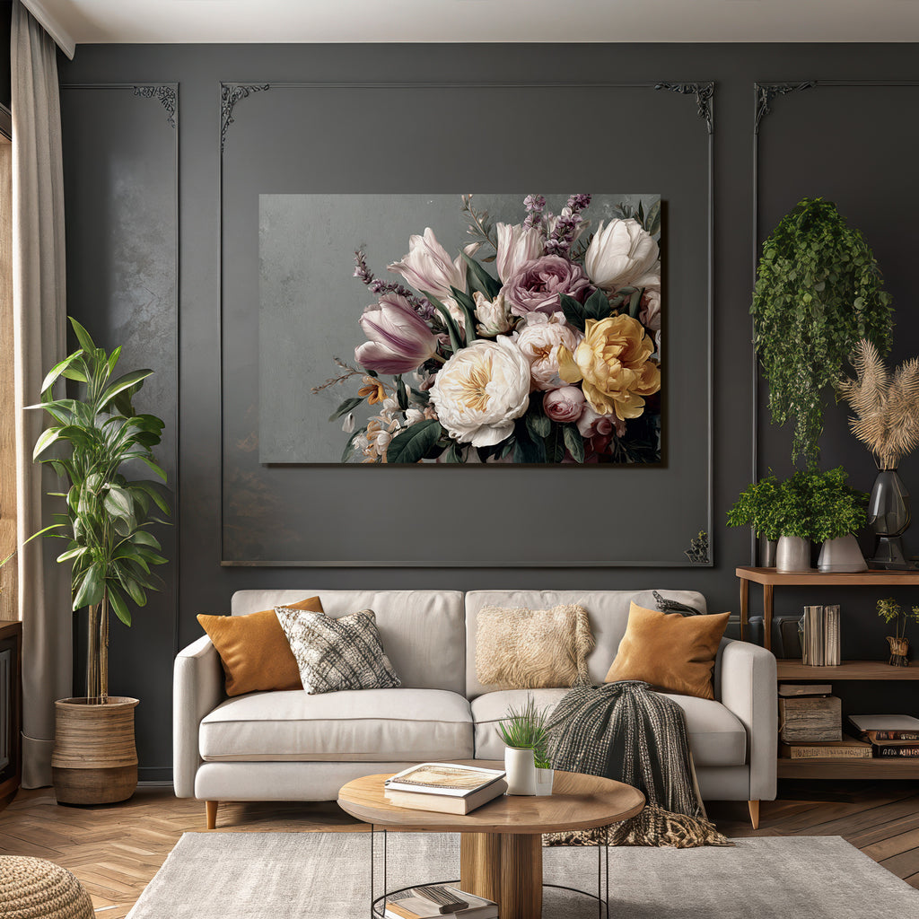 Strauss Mit Tulpen Pfingstrosen Und Grünen Blättern