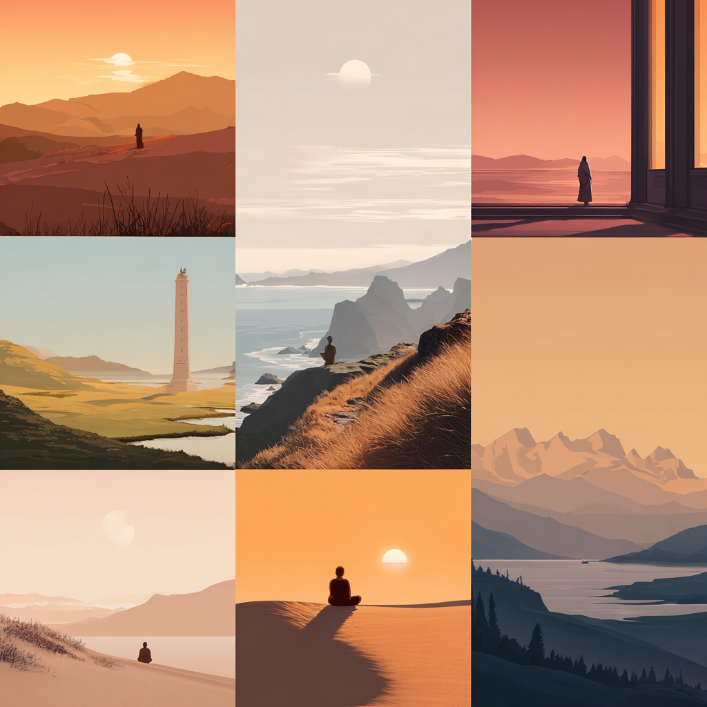 Yoga Meditation Ruhige Landschaften Sonnenaufgang Und Sonnenuntergang Collage | Yoga und Meditation | Themen und Hobbys