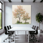 Aquarell Zwei Bäume Mit Rosafarbenen Und Orangenen Blüten
