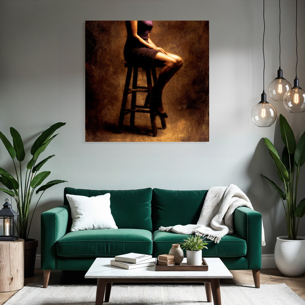 Künstlerische Darstellung Einer Person Auf Einem Hocker Mit Intimer Atmosphäre | Aktkunst und Sinnlichkeit | Menschen und Emotionen