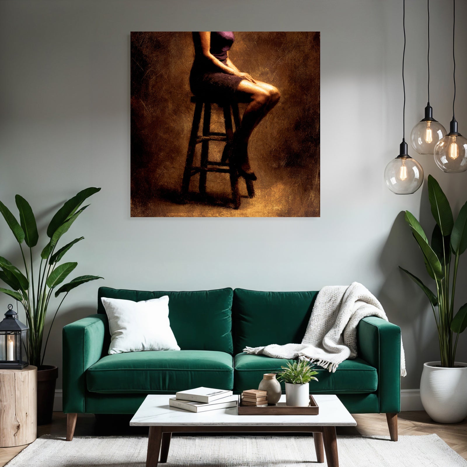 Künstlerische Darstellung Einer Person Auf Einem Hocker Mit Intimer Atmosphäre | Aktkunst und Sinnlichkeit | Menschen und Emotionen
