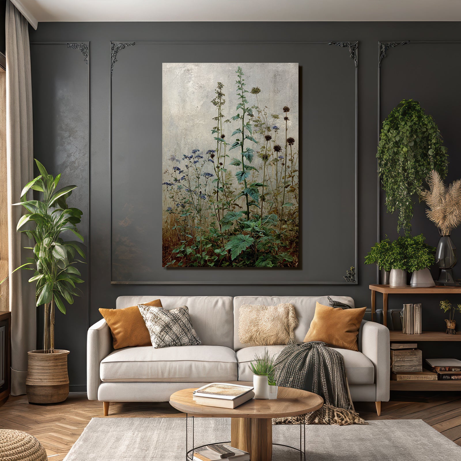Botanische Studie Mit Und Pflanzen Vor Texturiertem Hintergrund