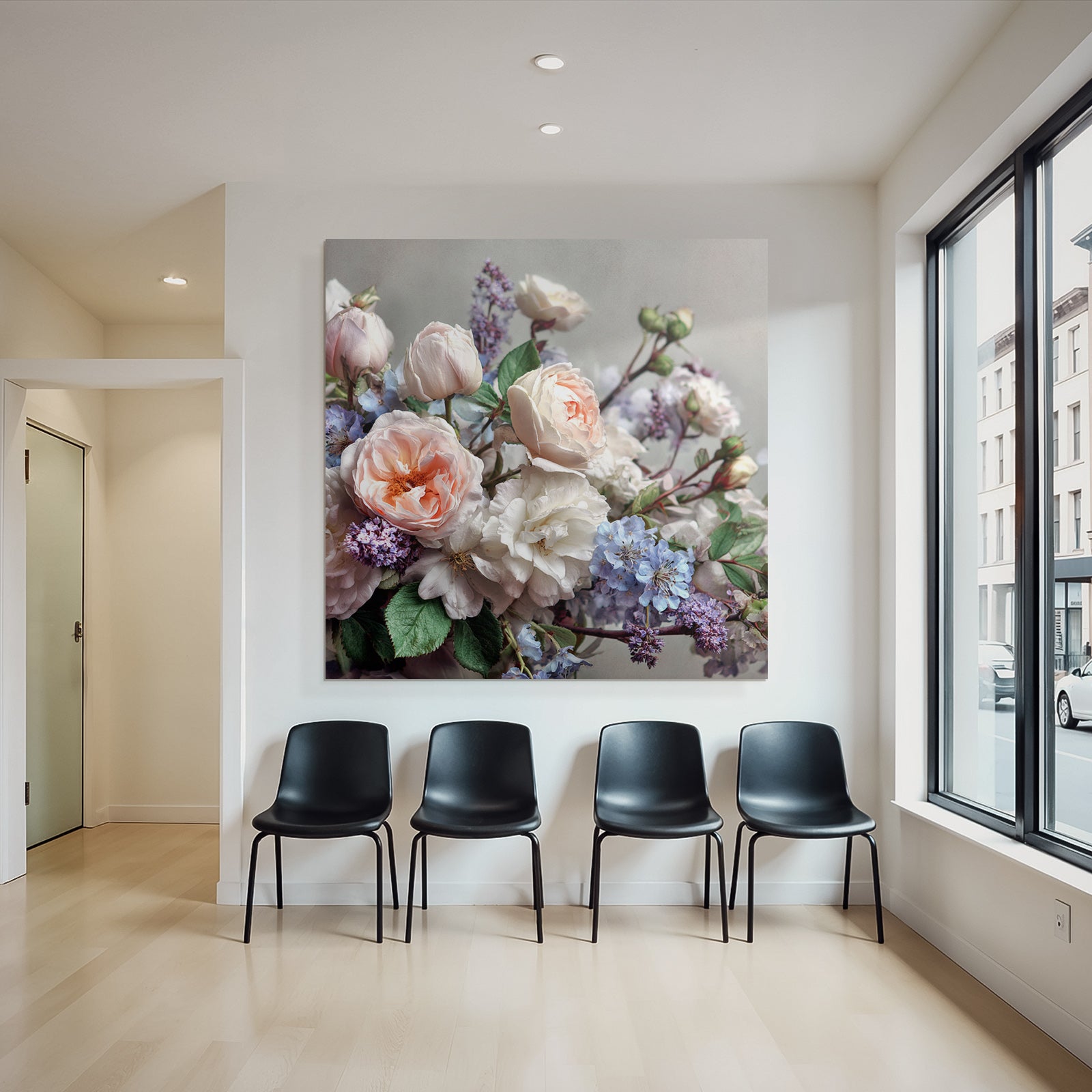 Pastellrosen Und Hellblaü Blüten Mit Zarten Grünen Akzenten