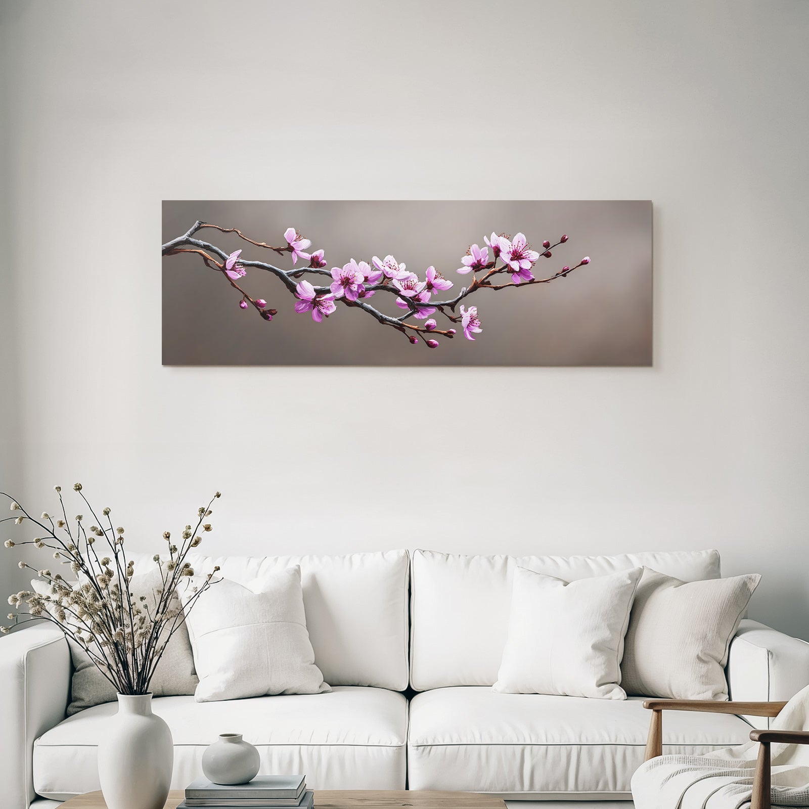 Zweig Mit Rosa Vor Gedämpftem Hintergrund
