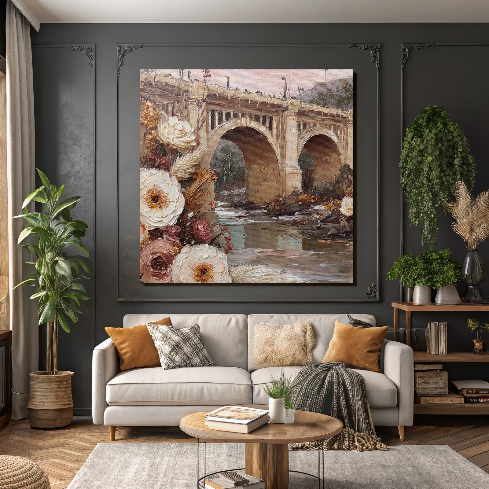 Trocken Retro Flowers Brücke Über Wasser Mit Und Folienteichen