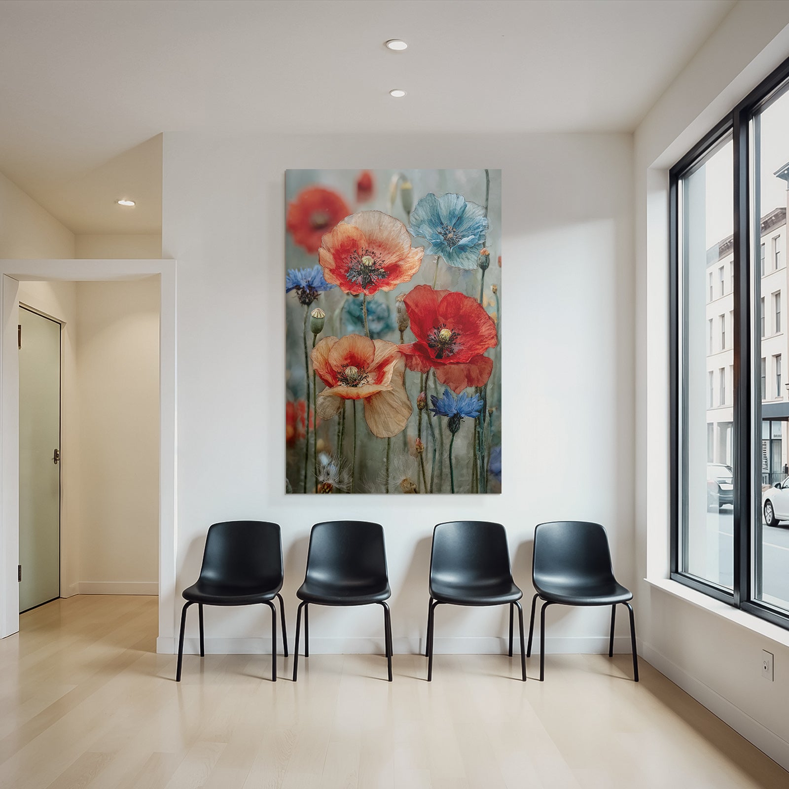 Schone Anordnung Mit Mohn Und Korn In Rot Orange Und Blau