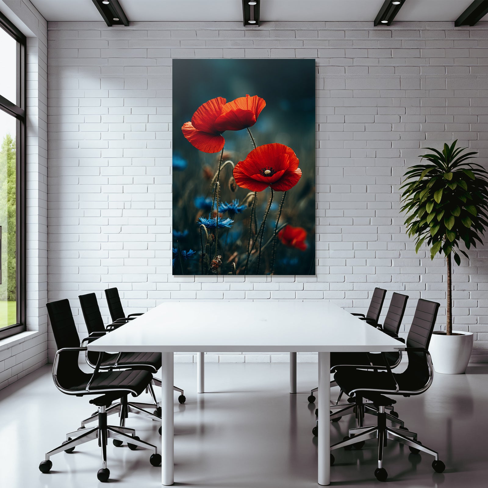 Rote Mohn Umgeben Von Blaün
