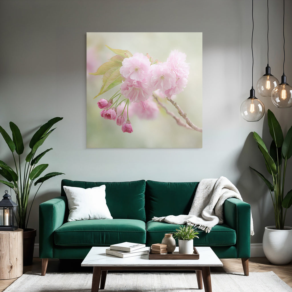 Zarter Zweig Mit Rosafarbenen Kirschblüten Und Knospen