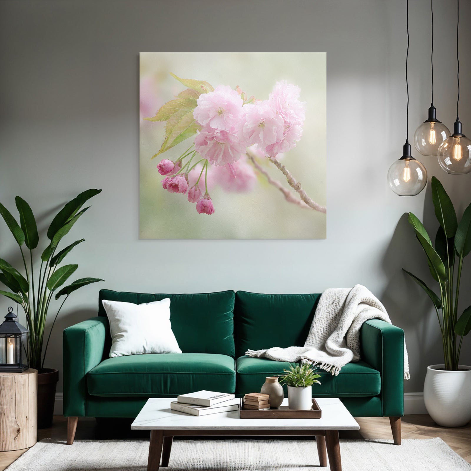 Zarter Zweig Mit Rosafarbenen Kirschblüten Und Knospen