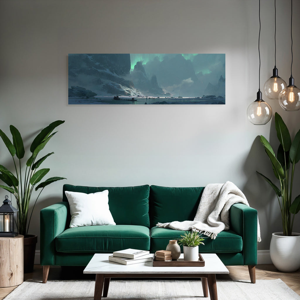 Polarlicht Polarlandschaft Mit Aurora Und Boote | Fjorde und Gletscher | Landschaften