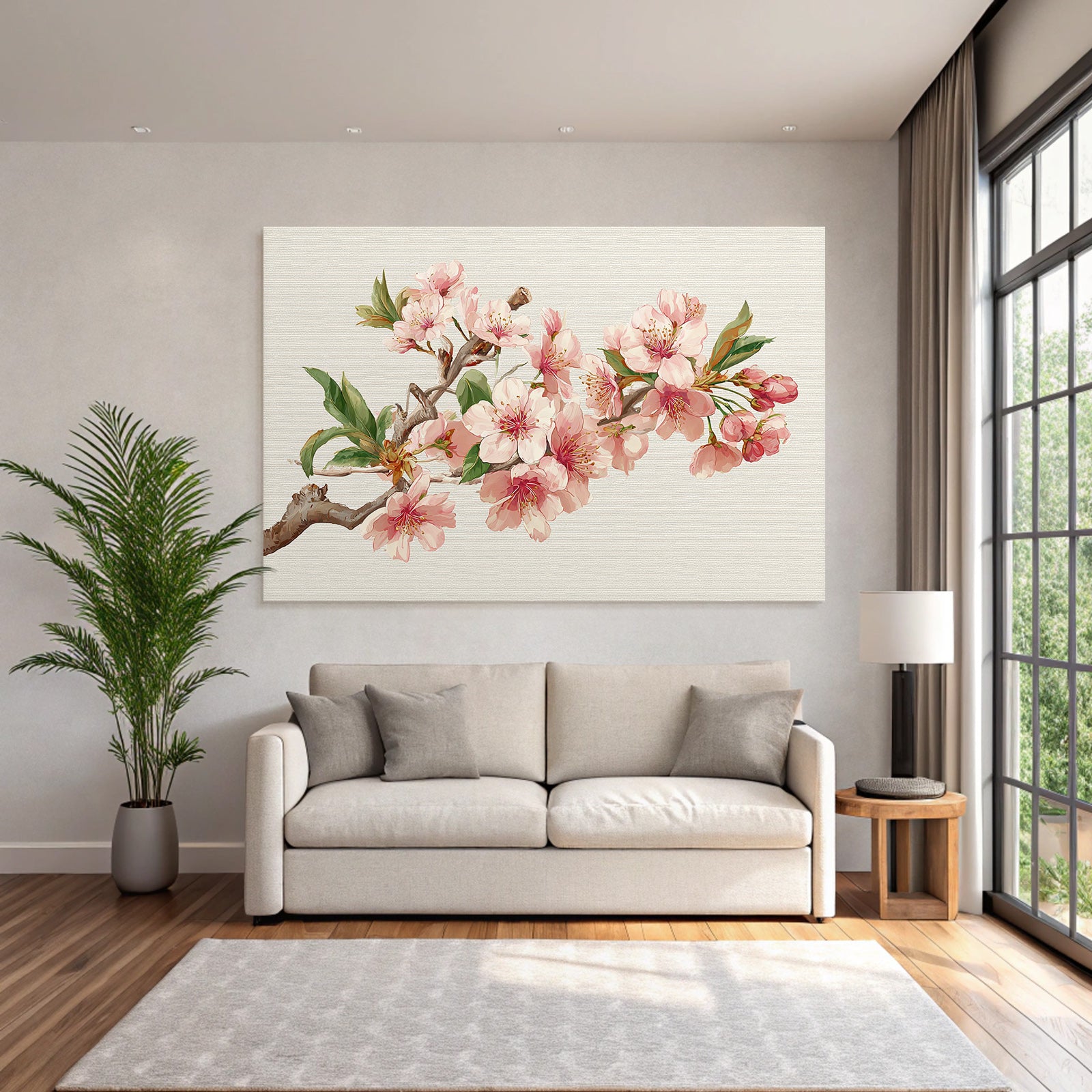 Kirschblütenzweig Mit Rosa Blüten Und Grünen Blättern