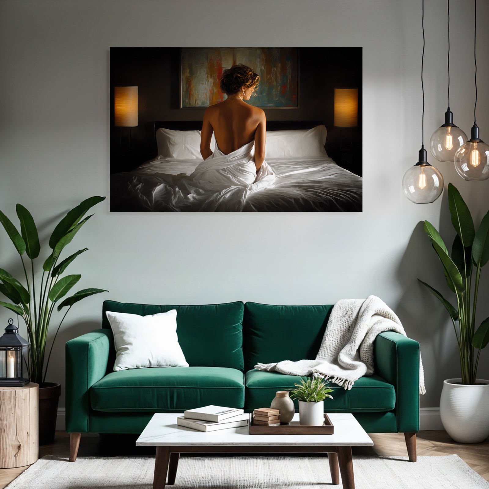 Frau Im Bett Mit Weiss Decke Ruhiger Moment | Aktkunst und Sinnlichkeit | Menschen und Emotionen