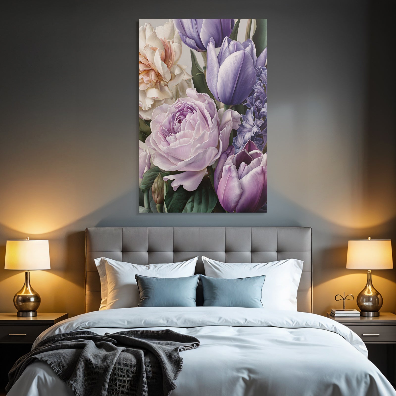 Strauss Pfingstrosen Und Tulpen In Sanften Farben