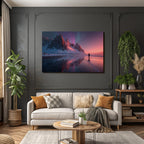 Polarlicht Schneebedeckte Berge Aurora Borealis Reflektierender Strand Pittoreske Szene | Fjorde und Gletscher | Landschaften