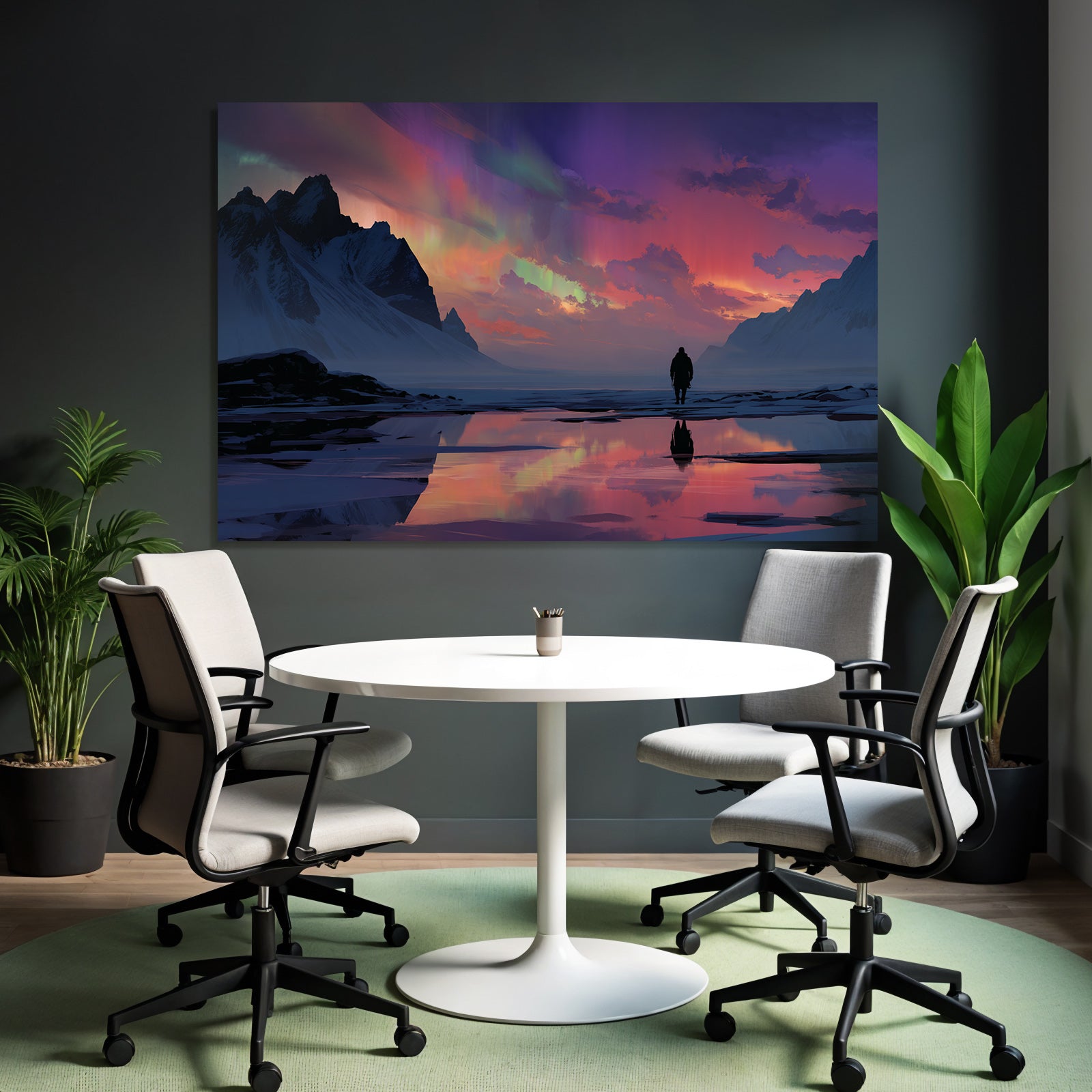 Polarlicht Majestatische Berglandschaft Nordlichter Reflektierende Oberfläche | Fjorde und Gletscher | Landschaften